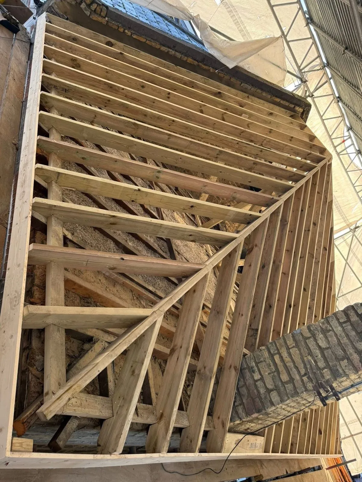 New roof timbers and rafters during a re-roof in Bodmin